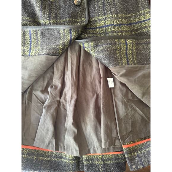 NEW Aporia.AS Wool Blend Plaid Brown Green Long Winter Coat XS leather trim - Picture 4 of 9